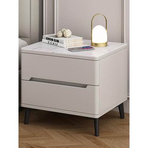 轻豪华实木床头柜阻尼涂漆床头柜现代简单的卧室家庭高端板岩存储