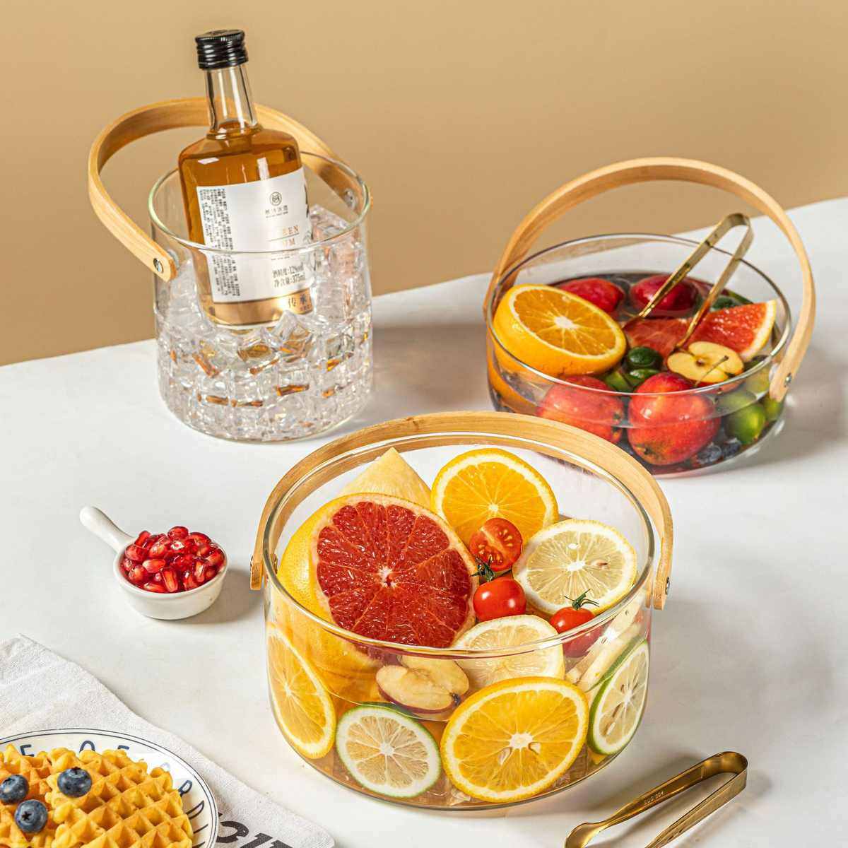 网红水果桶容器透明手提玻璃桶户外夏日野餐水果桶盆快乐桶冰桶,餐饮具,玻璃杯,淘宝优惠券,粉丝福利购,淘宝优惠卷