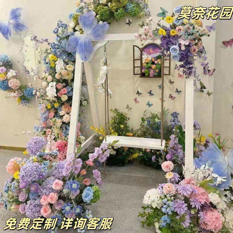 梦幻莫奈仿真花拱门婚礼婚礼布置仿真花之窗瀑布窗帘弧形花架假花