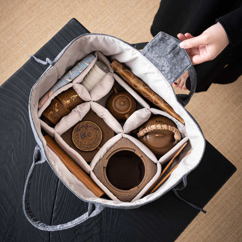 户外大容量旅行茶具收纳包布艺便携式大号手提茶事包家用收纳布袋