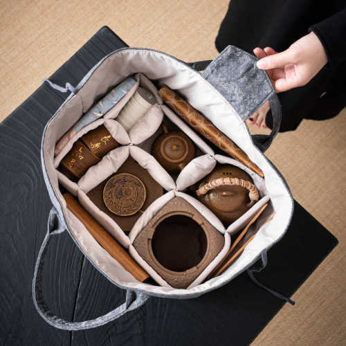 户外大容量旅行茶具收纳包布艺便携式大号手提茶事包家用收纳布袋