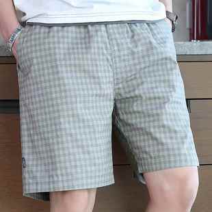 男夏季 棉格子五分裤 薄款 衩0429k 短裤 休闲5分沙滩裤 宽松居家大裤
