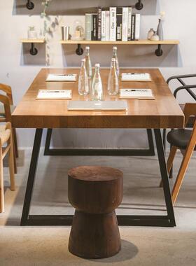 美家式用小户型实木原业木餐桌子工c102桌风餐厅长方形铁艺饭书桌