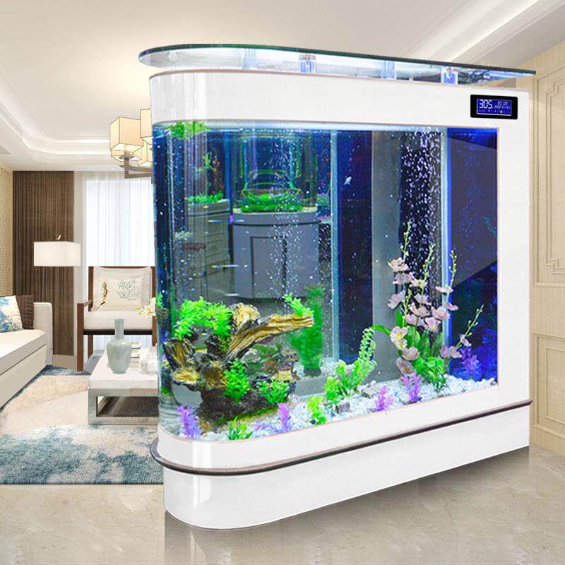 子弹鱼缸水族大型金鱼缸1.35米隔断生态玻璃鱼缸吧定制