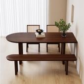 中古风实岛台型餐桌原木长方形大板可定制洽桌家用木小户谈靠墙半