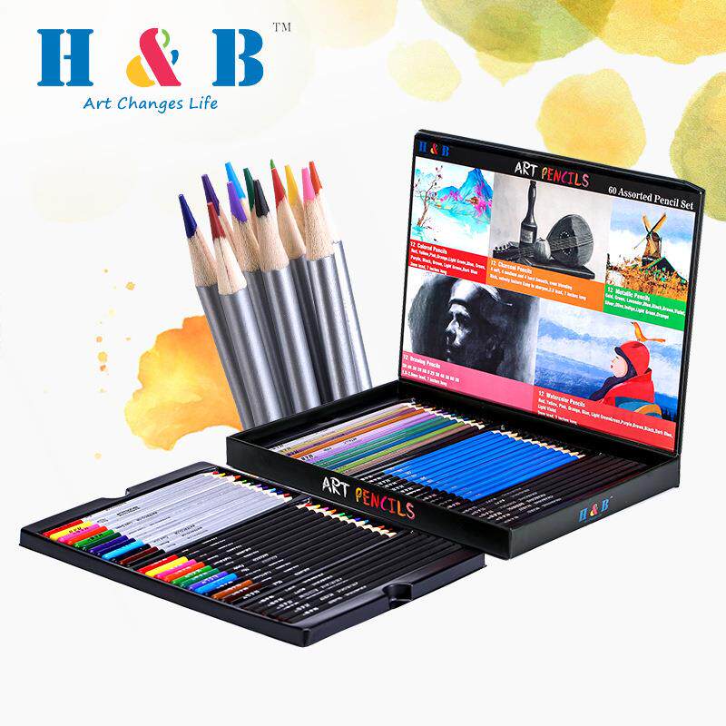 H&B60件手工盒素描彩铅套装成人绘画水溶性彩色铅笔笔芯盒装