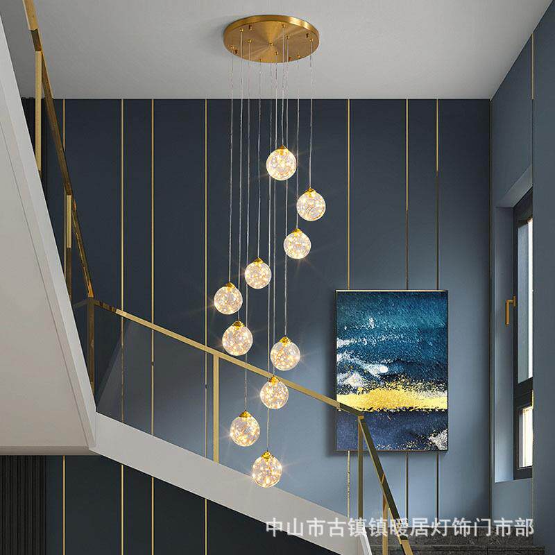 全铜旋转楼梯间长吊灯客厅别墅创意小复式loft公寓北欧复式楼吊灯