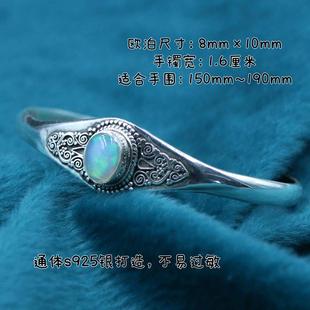 高档印度尼口泊尔手工真银饰品欧泊月石光个手镯开女时尚性复古民