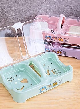 Covered Double Compartment Creative Laundry Soap Box with Dr