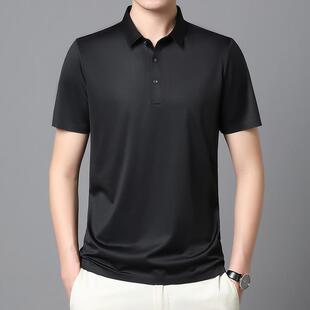 恤桑蚕丝短袖 T纯色冰丝装 男士 8858 领翻青年体恤休闲打底衫 夏男季