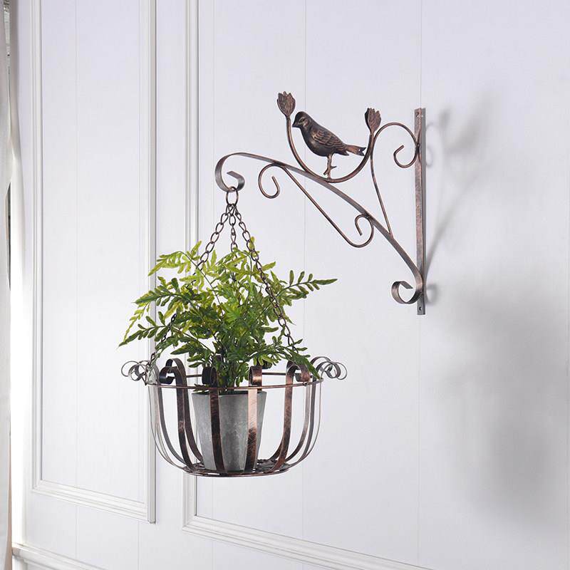 田园风铁艺创意壁挂花架墙上支架吊篮走廊户外阳台黄金葛悬挂花篮
