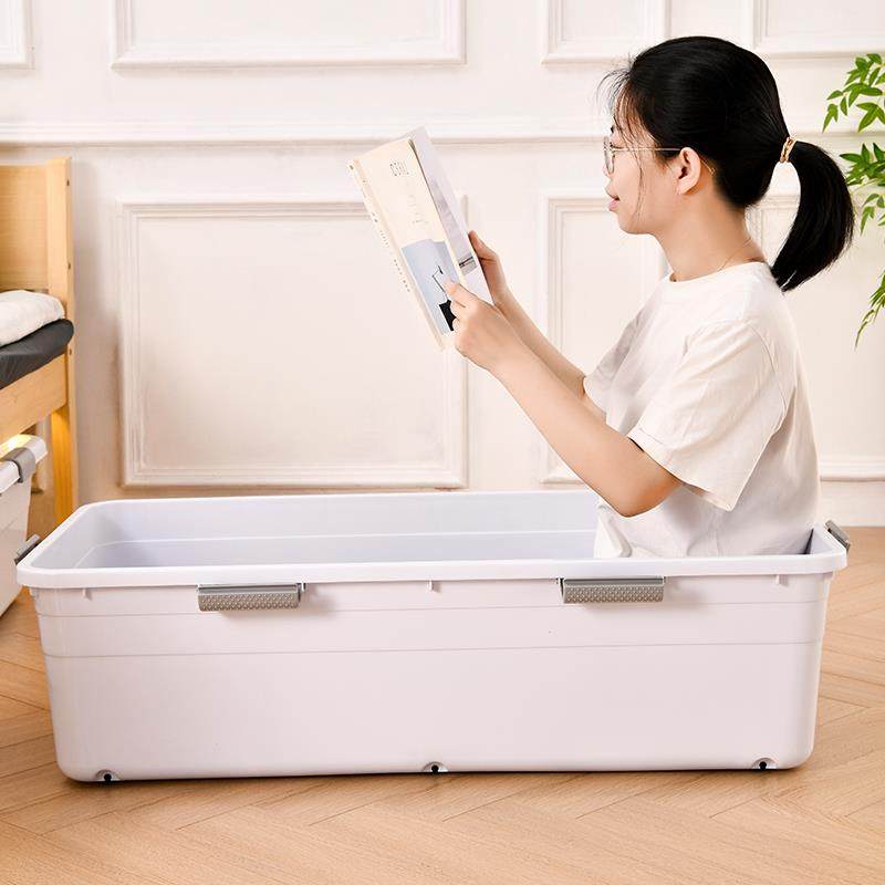 床底收纳箱抽屉式塑料滑轮扁平床下收纳神器家用大容量透明整理箱