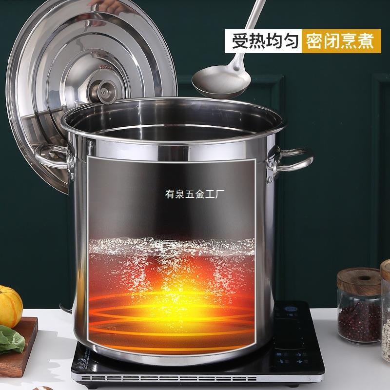 熬粥锅卤肉专用锅不锈钢圆桶带盖汤桶加厚加深高大汤锅商用煮水锅