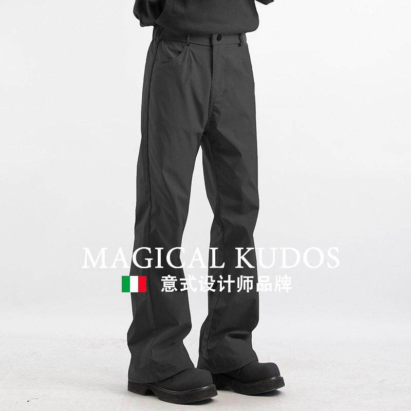 MAGICAL KUDOS春秋新款黑色直筒微喇叭裤子男生美式显瘦休闲裤潮