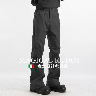 MAGICAL KUDOS春秋新款黑色直筒微喇叭裤子男生美式显瘦休闲裤潮