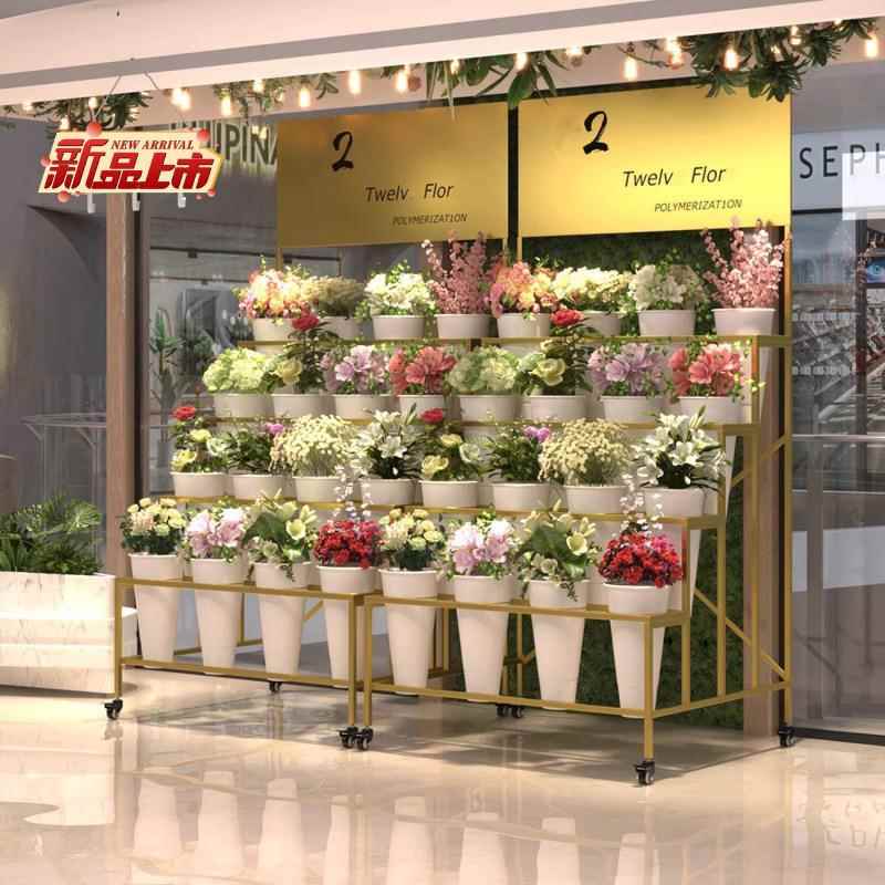 移动阶梯式多层花LEN架鲜花花醒花圆桶广告牌摆摊架室内带装饰花