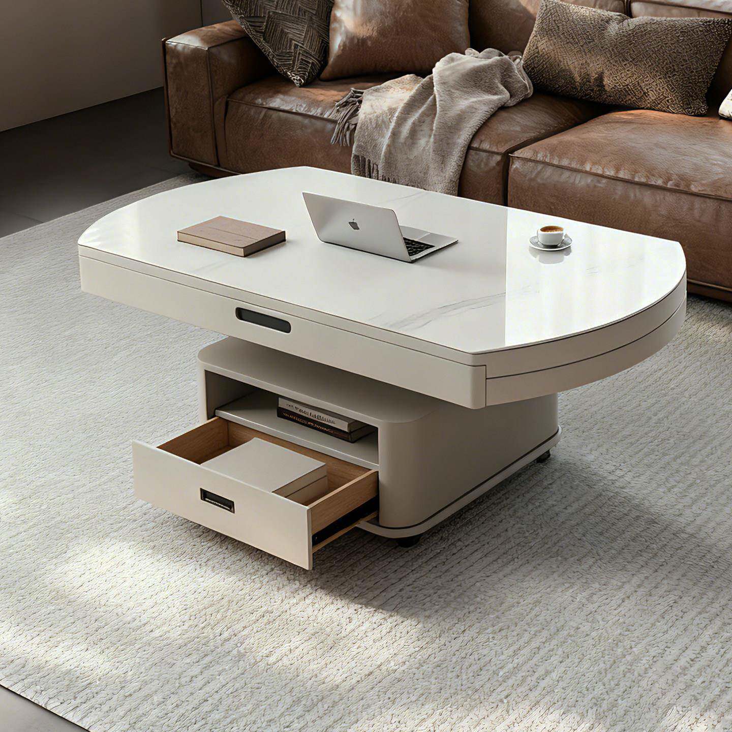 1米移动茶几可升降变餐桌家用岩板伸缩折叠带储物方圆两用二合一