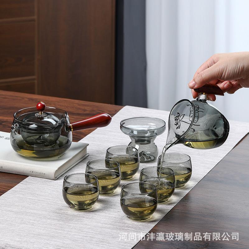 旋转逍遥壶玻璃围炉煮茶壶家用电陶炉茶具套装小青柑侧把耐热玻璃