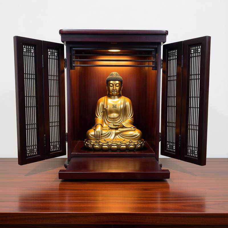 实木佛龛柜带门桌面小佛柜观音财神柜红木酸枝色