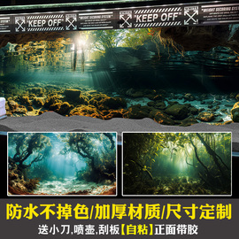 鱼缸背景纸3d立体高清图贴画造景水族箱，5d壁纸南美水草森林自粘