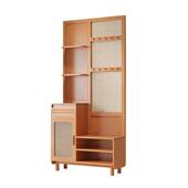 田园风实木鞋 柜玄关一体进户门客厅隔断柜樱桃木藤编衣帽架屏风柜