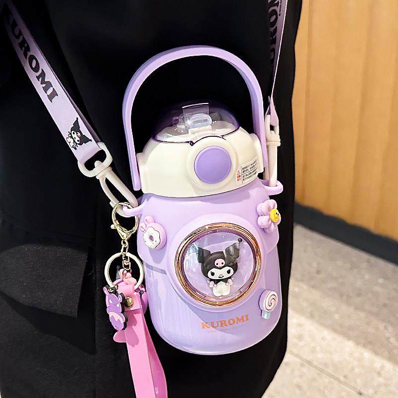 库洛米儿童保温杯女孩上学专用2025新款吸管水杯可携式可爱大肚杯