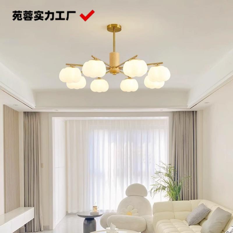 北欧轻奢原木色棉花吊灯2024新款全屋大厅主灯LED智能网红花朵灯