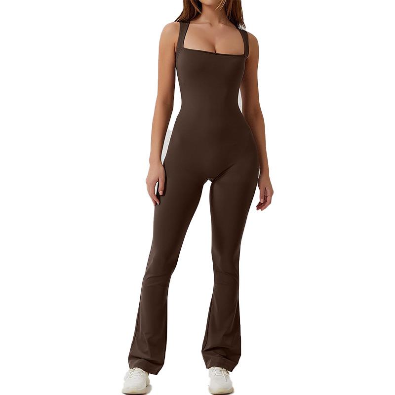 Seamless Flared One-Piece Yoga Vest Pants Bodysuit Neck