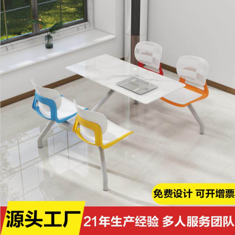 食堂连体餐桌椅饭店快餐饮早点餐厅公司职员工人小吃学校岩板餐桌