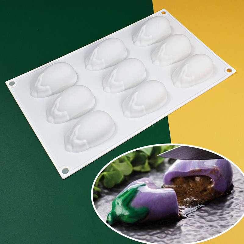 9连茄子慕斯蛋糕模具 DIY仿真蔬菜巧克力硅胶模具法式西点烘焙模
