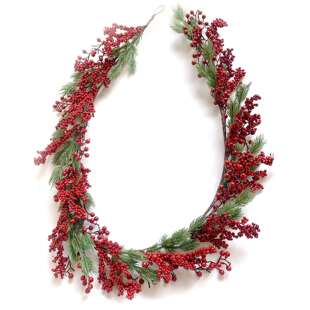 亚马逊跨境 圣诞仿真红果松针藤条 浆果花环藤条配件 圣诞节装饰