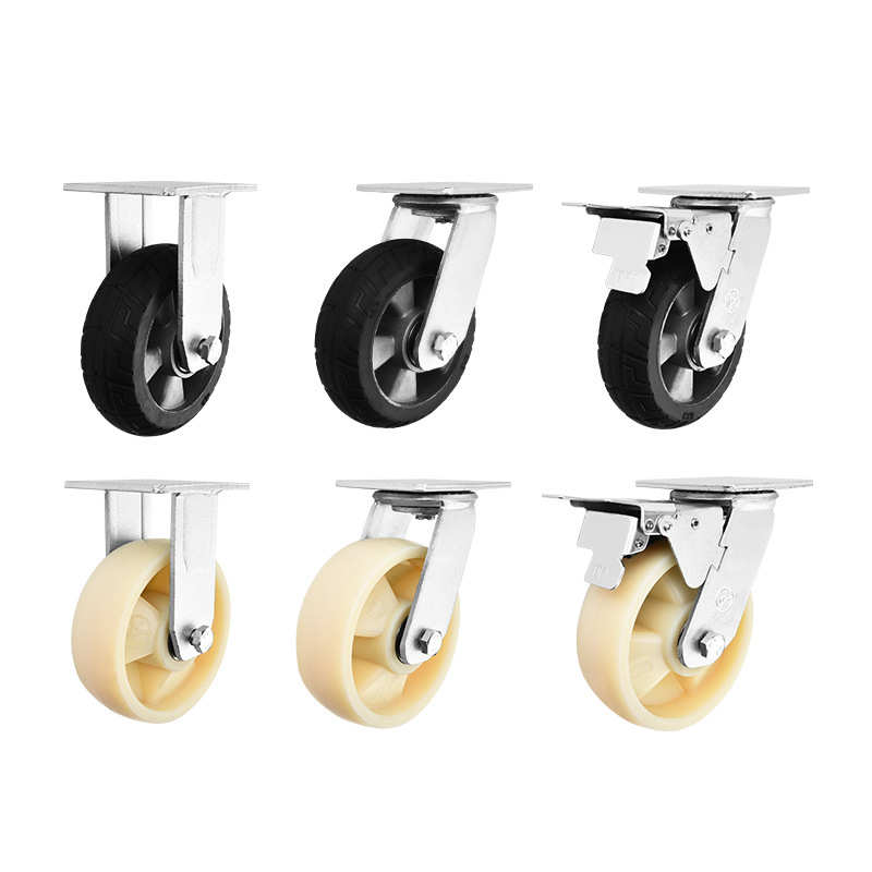 包邮铝芯4/5/6寸8寸橡胶静音带刹车重型脚轮推车橡胶轮定向万向轮