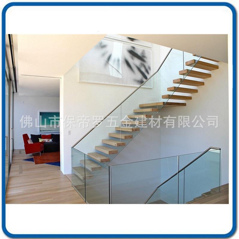 钢木楼梯悬浮钢结构玻璃护栏扶手栏杆楼梯不锈钢槽管卡槽扶手