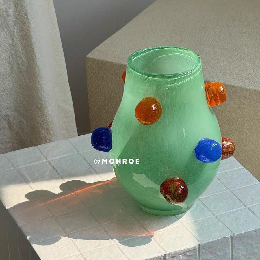 创意彩色斑点玻璃花瓶 高品质轻奢家装客厅桌面水养插花