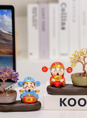 新中式福喜小财神水晶发财树家居桌面装饰摆件电视柜玄关乔迁摆件