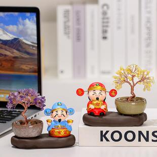 新中式福喜小财神水晶发财树家居桌面装饰摆件电视柜玄关乔迁摆件