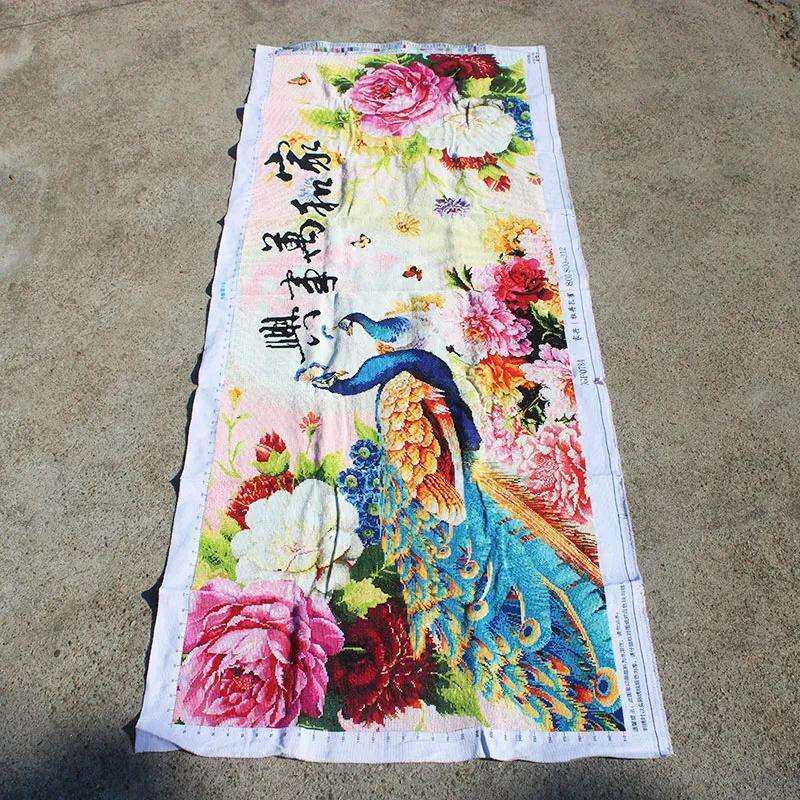 绣好的纯手工十字绣成品家和万事兴孔雀牡丹客厅刺绣画不带框