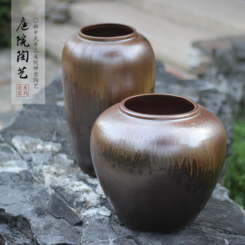 新中式陶瓷花瓶摆件插花台面陶罐三件套酒店民宿禅意茶室软装饰品