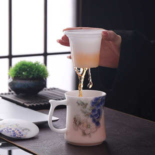 定制冰种玉瓷个人茶杯茶水分离过滤办公杯家用三件套泡茶杯伴手礼
