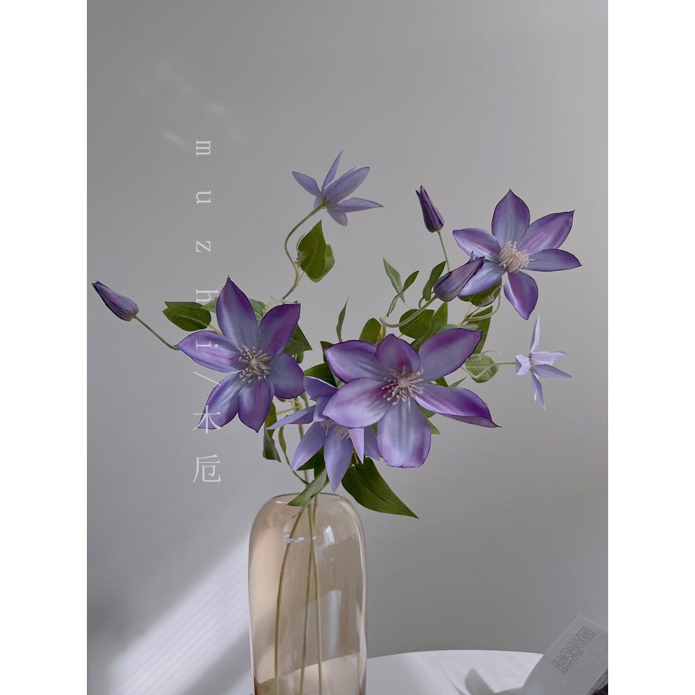 假花仿真花摆设网红 客厅高级感轻奢铁线莲高枝花束绢花插花摆放