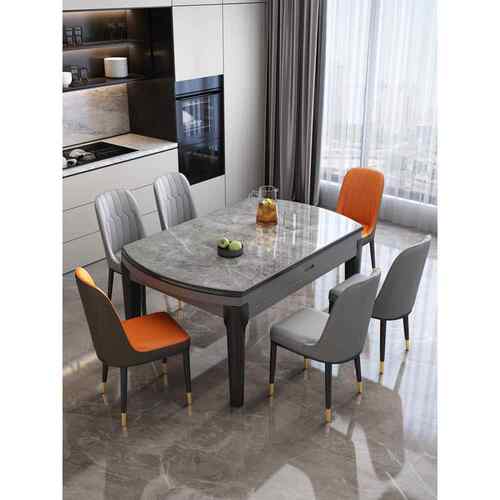 石板餐桌可达豪华现代简单家庭小公寓伸缩折叠餐桌2025新的可变圆