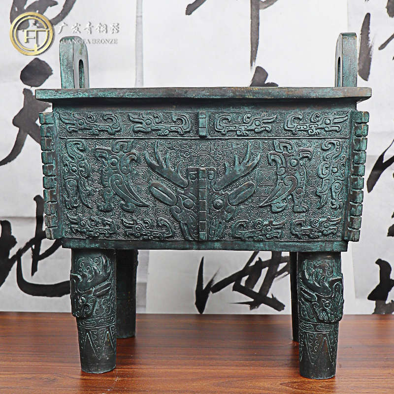 青铜鼎摆件台北鹿方鼎商代青铜器博物馆展动物家居装饰手工桌面复