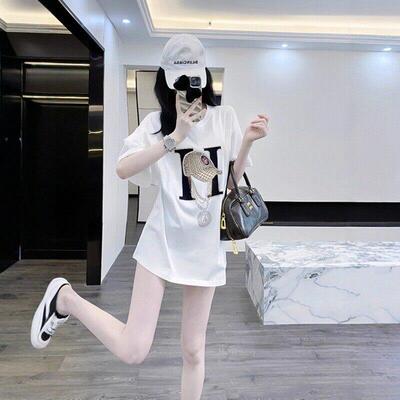 法国Rouje Dsyle中长款遮屁股白色短袖t恤女宽松erti减龄别致上衣