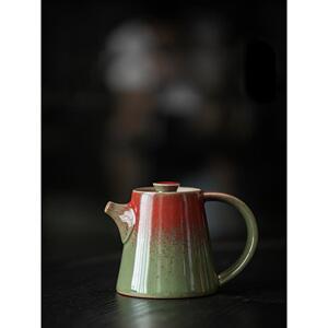 陶瓷茶壶手工刻绘鎏金矾红小潘壶泡茶器郎窑绿单壶窑变茶壶