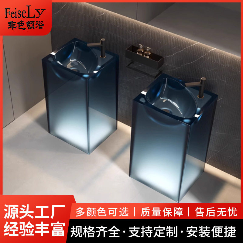 透明树脂立柱盆洗脸盆落地式洗漱台面氛围灯洗脸盆个性洗手盆