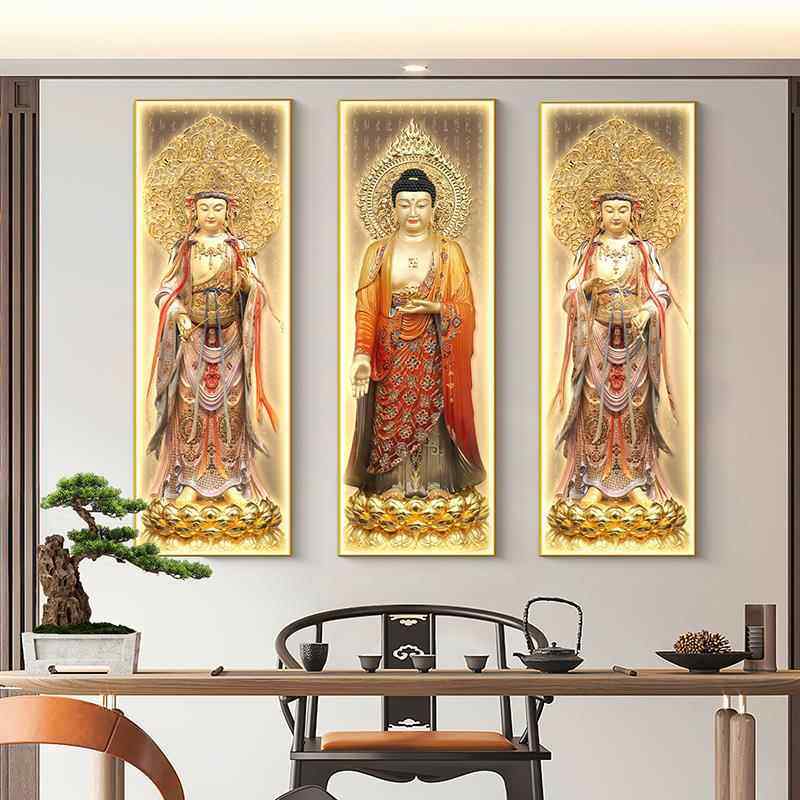 阿弥陀佛画像佛像装饰画家用供奉背景墙挂画西方三圣佛堂壁画带灯,家居饰品,现代装饰画,淘宝优惠券,粉丝福利购,淘宝优惠卷