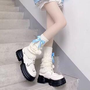 Women Knit Leg Warmers Winter Cute Knee High Socks With Bow