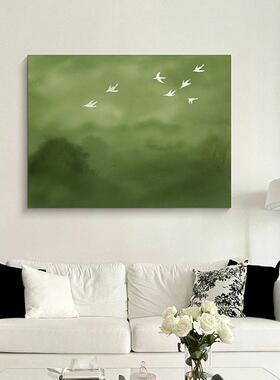 雁南飞 法式中古风客厅装饰画春夏绿色清新风景卧室挂画高级壁画