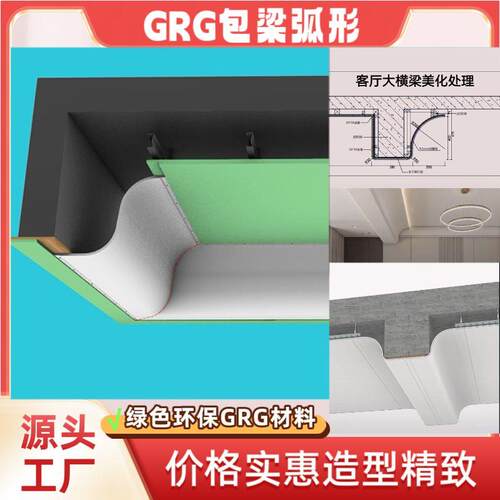 包梁S形直线圆弧天花造型GRG灯槽定制圆弧悬吊式天花板石膏板线条