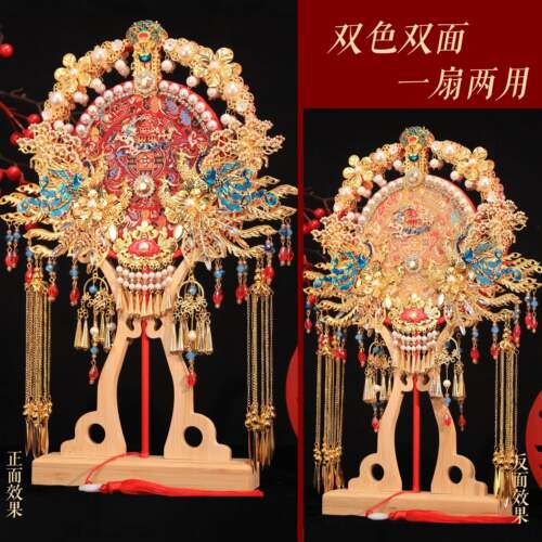团扇新娘结婚扇子材料包diy双面双色高级秀禾喜扇婚礼物成品出嫁